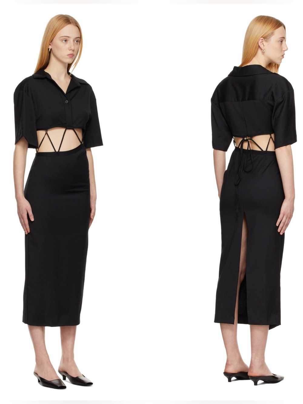 Christopher Esber Black Cutout Midi Dress Wool Open Back 8 Cocktail NWOT 🟡